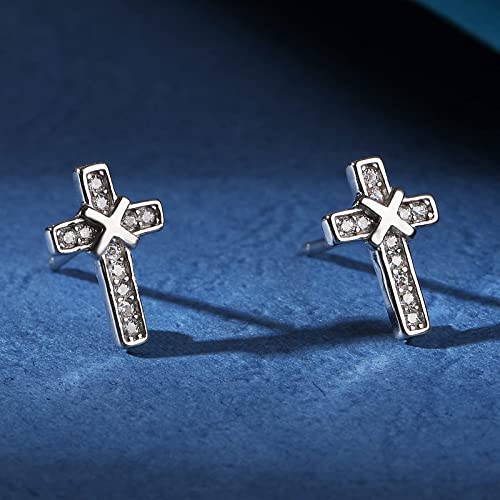 Cross Religious Stud Earrings Pave Cubic Zirconia Imitation Diamond Sterling Silver For Womens And Men (Style3) #TOP1