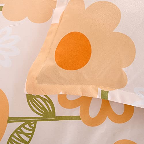 Kwlover Soft Bed Fitted Sheet And Pillowcases Set,Orange Flower Printed Bed Sheets For Kids (Multicolor, Twin) #TOP4
