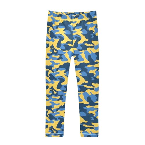 Blue and Yellow Stripes Pattern Girls Leggings Soft Comfortable Athletic Leggings Dancing Pants for 4-10 Years