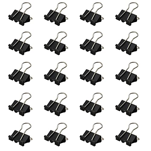 Jedebartey 20 Stück Foldback Klammern, 19mm Schwarz Büroklammern Binder Clips, Metall Papier Clips Cover