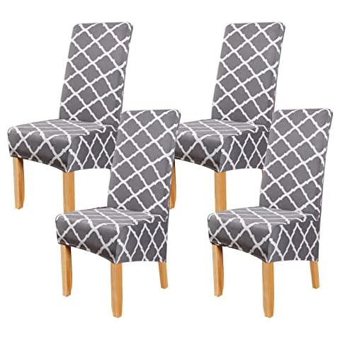 Jaotto Set of 4 Stretch Chair Covers, XL Chair Covers, Washable, Elastic, Stretch Chair Protector, Large Chair Covers for Dining Room, Office, Dining Room, Hotel, Banquet (Grey Geometry, Set of 4) Cover