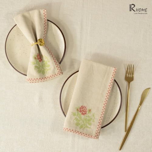 Image of R home Country Rose Premium Chambray Cotton Napkins Set of 6, 18x18 Inch, Cross Stitch Embroidered, Machine Washable & Reusable, Soft Fabric Napkins for Dining Table, Cocktails & Table Decor
