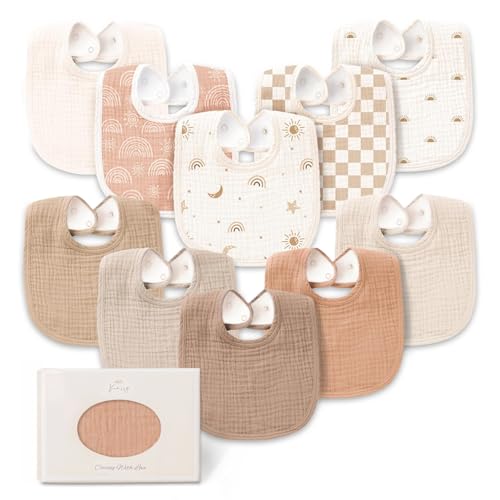 Image of Konssy 10-Pack Muslin Baby Bibs, Soft Cotton Bandana Bibs for Drooling & Teething, Unisex Solid Colors for Boys & Girls, Newborn & Infant