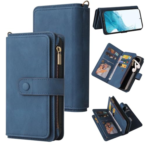 Coque portefeuille Galaxy S26 Ultra bleu à rabat double et fermeture zippée