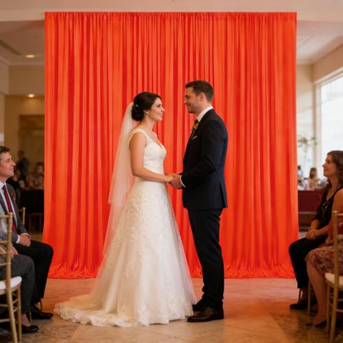 Image of 2 Panels Deep Orange Backdrop Curtain, 10 x 10 Feet Polyester Background Curtains for Parties, Weddings, Baby Showers, Halloween, Christmas, Birthday Party Photoshoot Backdrop Curtains Decorations