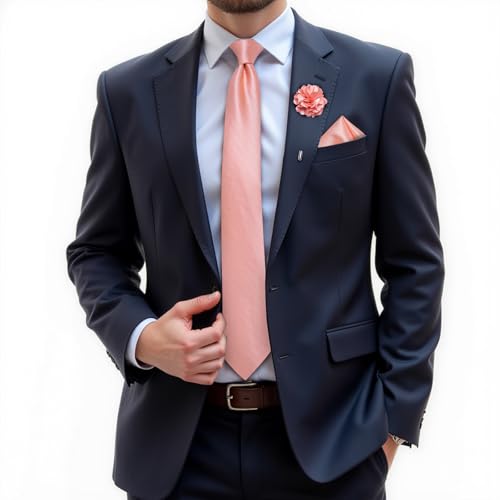 Image of DiBanGu Silk Ties for Men Necktie and Lapel Pin Brooch Set Formal Woven Paisley Plaid Striped Solid Tie Wedding Party