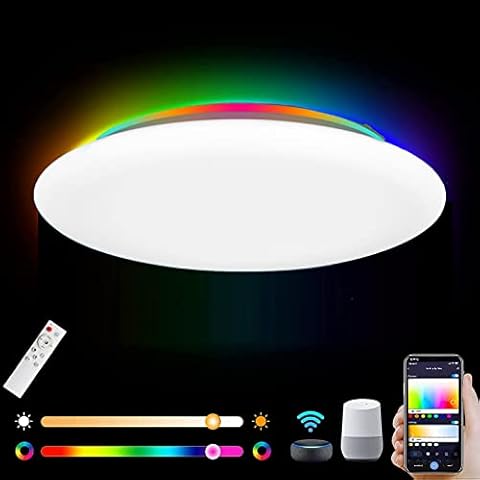 ANKBOY Smart LED Ceiling Light Dimmable Alexa Lights with Remote Control APP RGB Color Change Music Ceiling Light with Bluetooth Speaker Compatible with Alexa and Google Home Bedroom White Round Ø30cm Cover