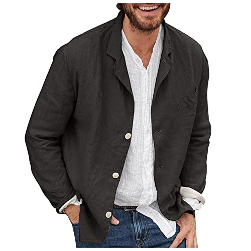 LUNULE Herren Leinen Anzugjacke einfarbig Männer Sakko Slim Fit...