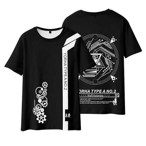 Anime Game NieR: Automata Yorha No.2 Type B - Camiseta de impresión digital de dibujos animados utilizada para fanáticos del manga 2B, regalo de cosplay, Negro 1, L