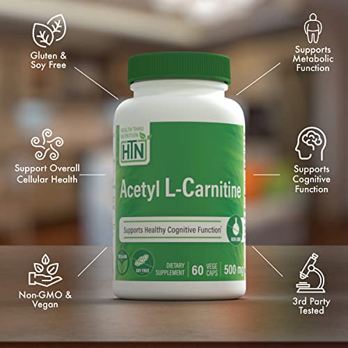 Health Thru Nutrition Acetyl L-Carnitine 500mg Vegan | 3rd Party Tested | Supports Cognition & Mental Function | Memory & Attention | Hypoallergenic, Non-GMO, Gluten Free, Soy Free (Pack of 60) - Image 4