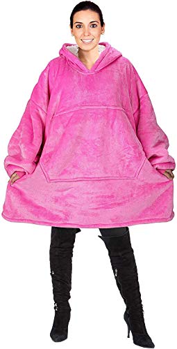 Hoodie Robe, Sweatshirt Blanket Soft Warm Hoody Front Pocket Plush Fleece Warm Blankets For Home Women Men Pink2