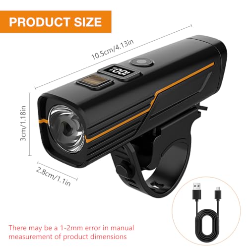 Image of Proberos Cycle Front Lights for Bicycle Riding, with Light Sensation & LCD Battery Display, USB Rechargeable Bike Light, Waterproof High Brightness LED Handlebar Light Night
