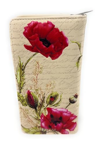 Shag Wear Ladybugs and Poppies Large Nature Wallet for Women and Teen Girls Vegan Faux Leather Beige 7"4