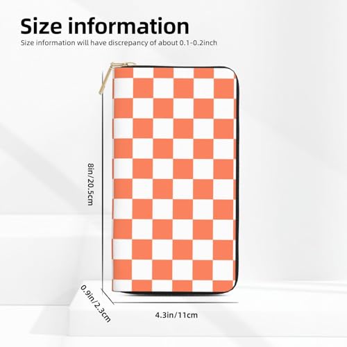 White Orange Checkerboard Print Wallet Women Men, Long PU Leather Wallets for Women, Cute Womens Travel Wallet Purse Pouch with Zipper Pocket3