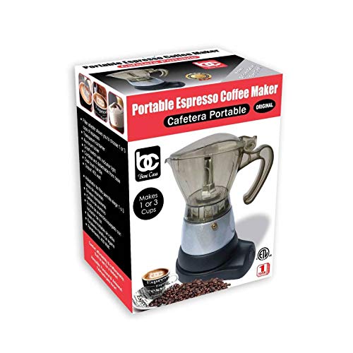 Bene Casa Espresso Coffee Maker, 3 Cup, 12 x 9 x 8, Black