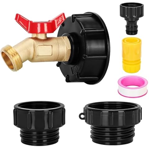 IBC Tote Adapter, 275-330 Gallon IBC Tote To Garden Hose Adapter, 2.44" Fine、2 "Fine, and 2" Coarse Thread,1/2" Male NPT Inlet ×3/4" Male GHT Threaded Brass Hose Faucet Garden Hose Connector Cover