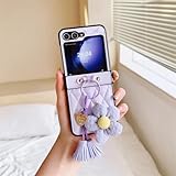 FYYFTYT Funda de Cuero con Anillo de Flores para Galaxy Z Flip7, protección antigolpes (para Galaxy Z Flip7/morado)