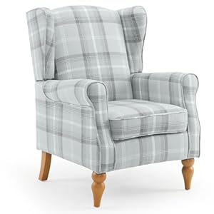 EROMMY Ohrensessel, Vintage Sessel mit Holzfüße, gepolsterte Relaxsessel, Einzelsessel für Wohnzimmer, Schlafzimmer, Leinen, Grau