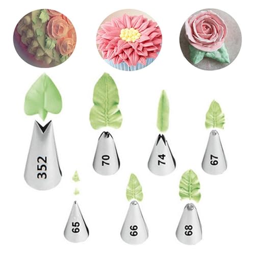 WishesMar 7 Pezzi Foglia Beccucci in Acciaio Decorative per Pasticceria Bocchette Foglie Ugelli Set per Torte, Cupcakes, Biscotti, Pasticcini