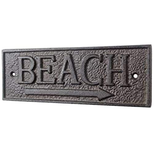 Handcrafted Model Ships Rustikales dunkelblaues weiß getünchtes Gusseisen-Strandschild 22,9 cm - dekoratives Gusseisen Cover