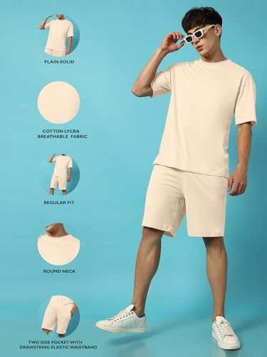 Image of Zombom Combo of Men's Night Suit | Men's Co-ord Set | Lounge-wear Nightdress Pajama Set | Summer Night Wear | Solid Plain Casual Pajama Shorts Set | Beach Wear Pack of 2
