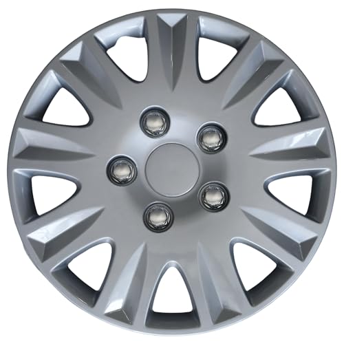 Tapacubos universales, Juego de 4 Tapacubos, Aptos para Coche, Furgoneta, ABS Resistente a Fuertes Impactos, con Anillo sujeción Ajustable, Diseño Menorca, 15 Pulgadas