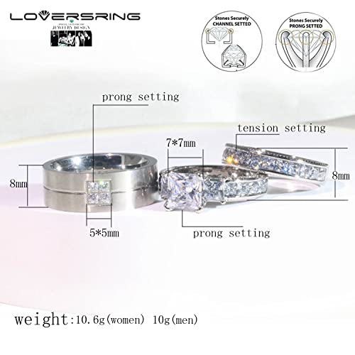 LOVERSRING Couple Ring Bridal Set His Hers White Gold Plated CZ Stainless Steel Wedding Ring Band Set2