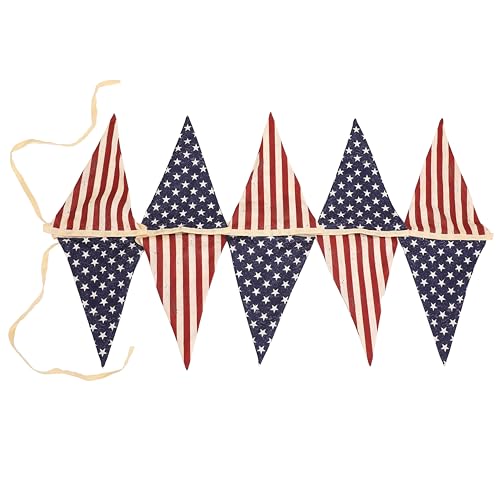 Image of Vintage Stars and Stripes American Flag Bunting Banner, 5 Meter Cotton Garland with 10 Double-Sided USA Pennant Flags, Patriotic Hanging Decoration for 4th of July, Memorial Day, Independence Day
