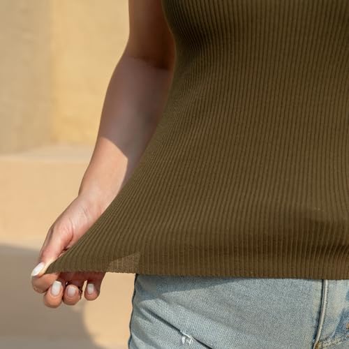 Image of Women's Slimming Ribbed V-Neck Vest - Stretch Viscose Blend Sleeveless Knit Top (6 Colors, 5 Sizes)