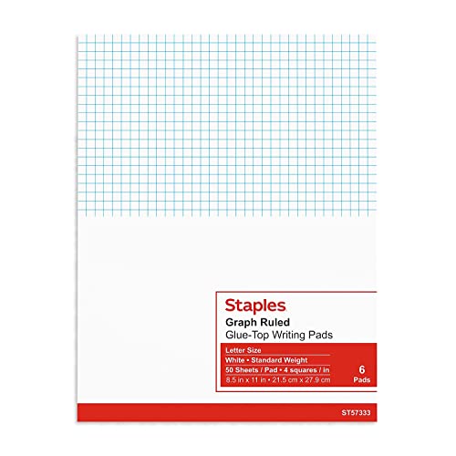 STAPLES 412593 Graph Pads 8.5-Inch X 11-Inch Graph White 50 Sh./Pad 6 Pads/Pk 4