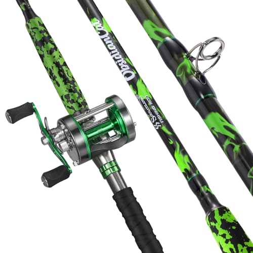 Sougayilang 7 Catfish Rod and Reel Combo Medium Heavy 2-Piece Carbon Fiber Casting Rod with Solid Carbon Tip Trolling Reel for Freshwater and Saltwater Big Game Fish-60sizeRight