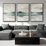 Large Framed Abstract Nature Landscape Wall Art for Living Room, Set of 3 Modern Canvas Prints Paintings Artwork for Walls, Green Lake Pictures for Hallway, Dining Room, Office Wall Decor 24x36 Inch