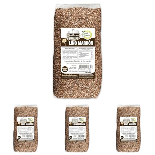 Guillermo | Semillas de lino marrón - Paquete 500g. | Superalimento | Fuente de fibra (Paquete de 4)