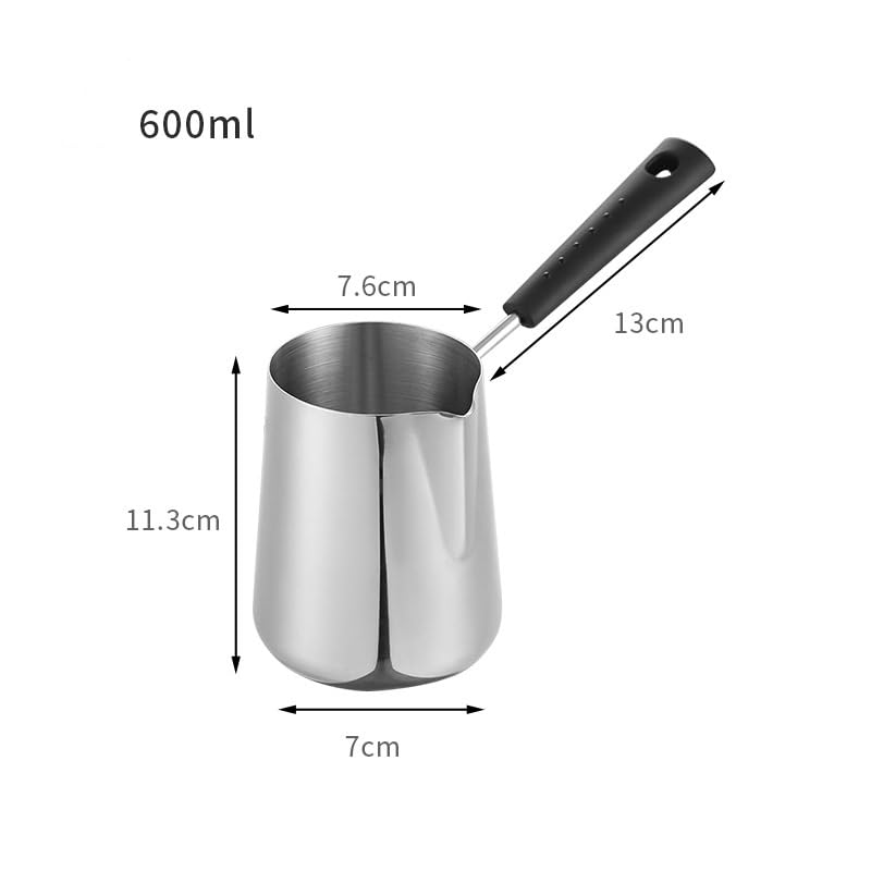 Milk Butter Warmer Pot, 20oz/600ml Turkish Coffee Pot, Stovetop Chocolate Melting Pan, Cezve Ibrik Briki Greek Arabic Coffee Maker for Maple Syrup, Sauce Heating, 18/8 Stainless Steel