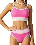 FishingDino Bikini Mädchen mit Gepolsterte BHS Gr.134-164, Badeanzug Teenager Mädchen Set mit Verstellbaren Trägern Zweiteiler Tankini mit Hoher Bund, Rosa Pink 15-16 Jahre/170