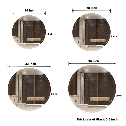 Jenbely 24 Inch Round Frameless Bathroom Mirror, Circle Vanity Mirror With 1" Beveled Edge For Bathroom, Entryways, Living Room. #TOP5