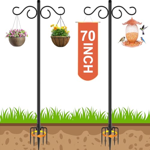 Image of NUERPO Adjustable Shepherd Hooks for Outdoor,2 Pack 70 Inch 5 Prong Base Bird Two Sided Feeder Poles,Heavy Duty Shepherds Hook,Suitable for Garden in Hanging Flower Basket,Lantern,Bird Nests