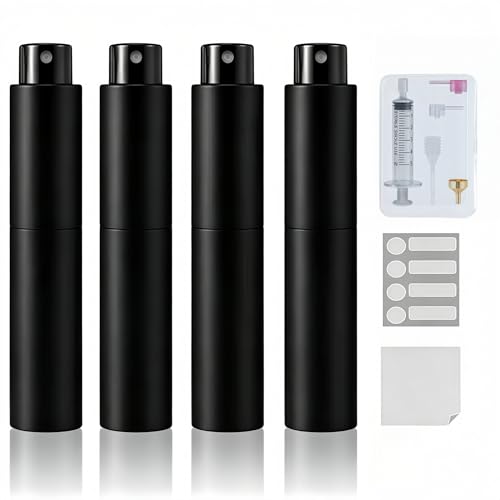 10ml Travel Perfume Bottle Refillable, Cologne Travel Bottle, Empty Atomizer Spray Dispenser, Portable Sprayer Travel Essentials for Men and Women (4Pcs Black)