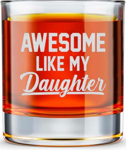MINIVINE Dad Gifts From Daughter for Fathers Day - Cool Fathers Day Presents - Funny Birthday Gifts for New Girl Dad - Awesome Like My Daughter 10oz Whiskey Rock Glass