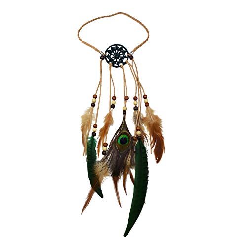 Feather Headbands Hippie Dreamcatcher Head Chains Boho Tribal Feather Headpiece Peacock Feather Hair Band Hair Accessories (E)