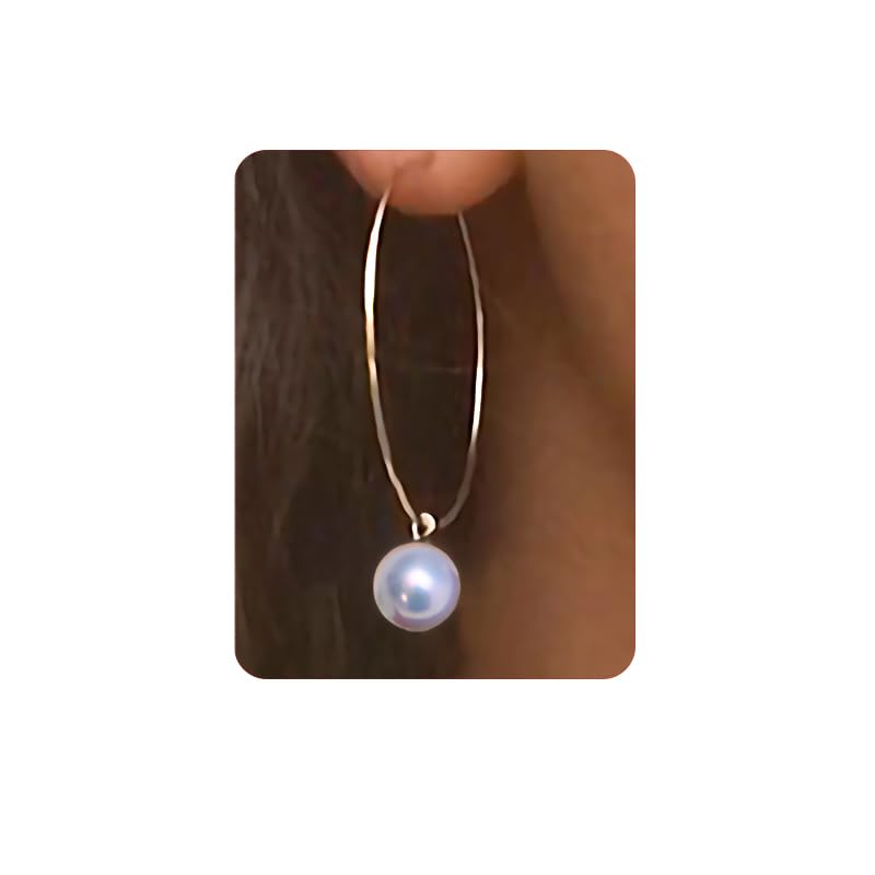 Pearl Hoop Earrings 14K Gold Plated Drop Dangle Earrings For Women Trendy Round Simulated Shell Pearl Earrings