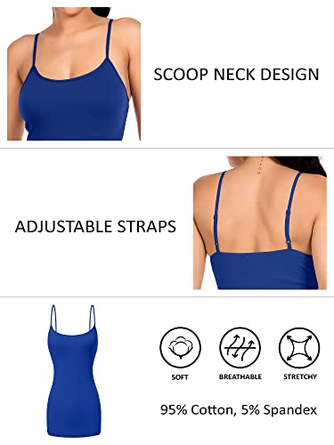 Image of Long Cotton Camisole Tank Tops for Women | Basic Braless Layering Tops with Adjustable Spaghetti Straps
