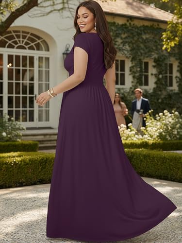Image of KOH KOH Womens 2026 Sexy Cap Short Sleeve V-Neck Flowy Cocktail Gown