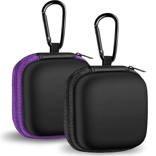 Image of 2Pack Square Earbud Case Portable EVA Carrying Case Storage Bag Cell Phone Accessories Organizer with Carabiner for Earphone, Earbud, Earpieces, SD Memory Card, Camera Chips, Black /Purple
