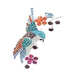 Colorful Crystal Hummingbird Spread Wings Standing on Branch Brooch Pins for Bird Lover