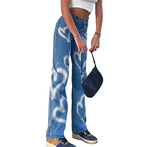 Y2K - Pantalones vaqueros de cintura alta y pierna ancha con esta...