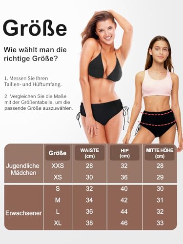 Growmax Perioden Bikini Drawstring Perioden Bikinihose Breiter Gürtel Periode Bademode Zum Schwimmen 4 Schichten Auslaufsicher Schwarz Badehose DamenTeenager Mädchen