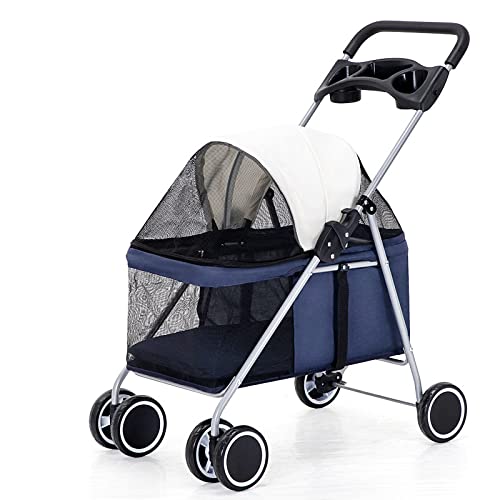 Nuobix Cochecito portátil plegable para gatos y perros, silla de ruedas para mascotas (azul)