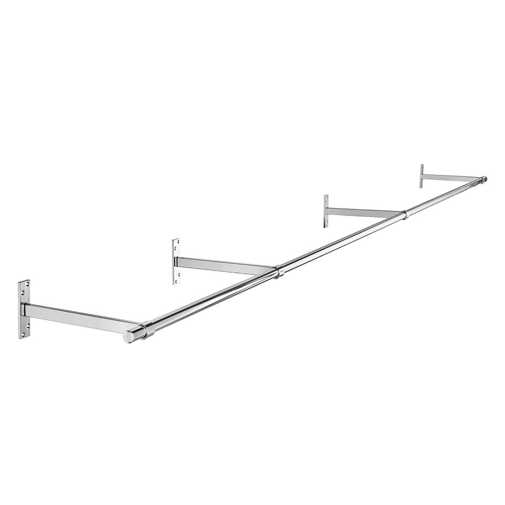 Shopfitting Warehouse Wardrobe Wall-Mounted Chrome Tube Hanging Rail Kit - 3 m Length, Wall-Fix Arms and End Caps