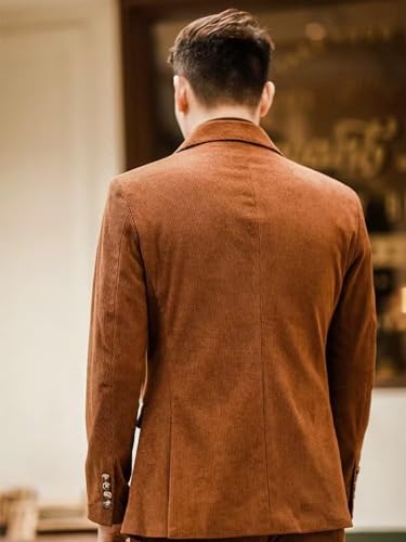 Mens Double Breasted Corduro Suit Slim Fit 2 Piece Peak Lapel Wedding Groomsmen Tuxedos Corduroy Blazer Pants Sets2